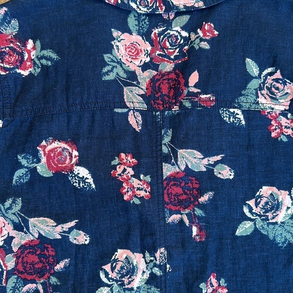 Maurice's Linen Blend Jacket Top Shacket Blue Rose Floral Size M Casual Office - Picture 8 of 15